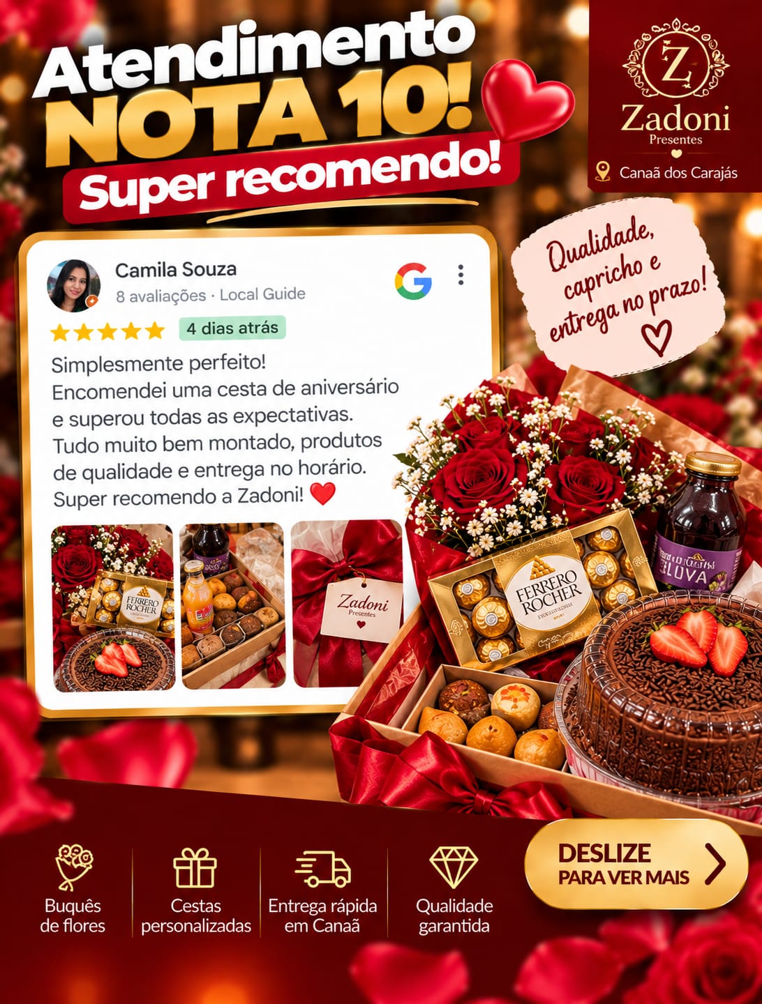 Arte da Zadoni com depoimento de Camila Souza