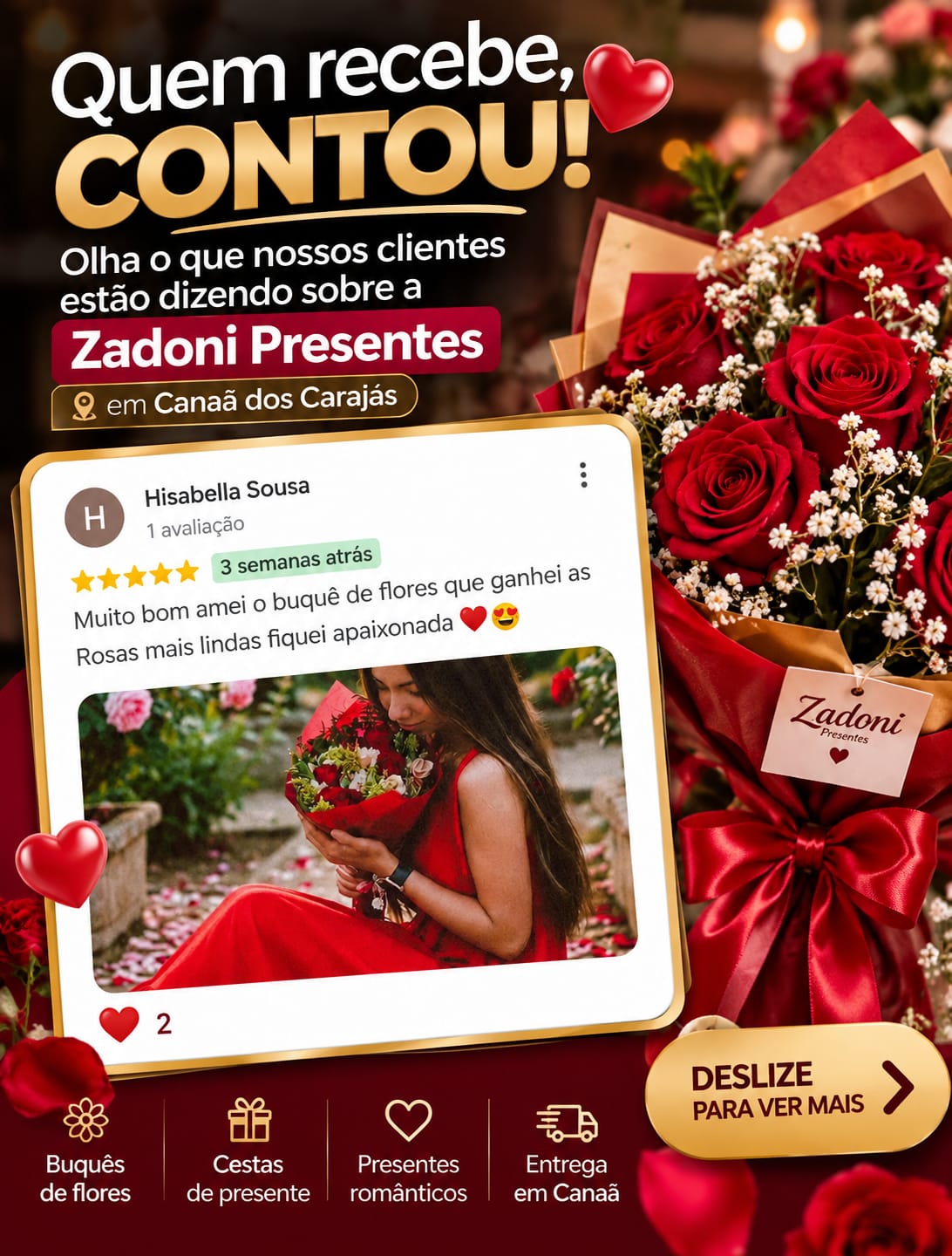 Arte da Zadoni com depoimento de Hisabella Sousa