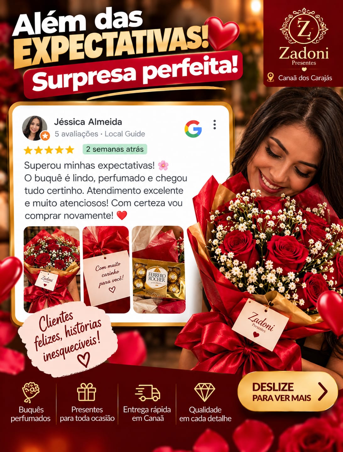 Arte da Zadoni com depoimento de Jéssica Almeida