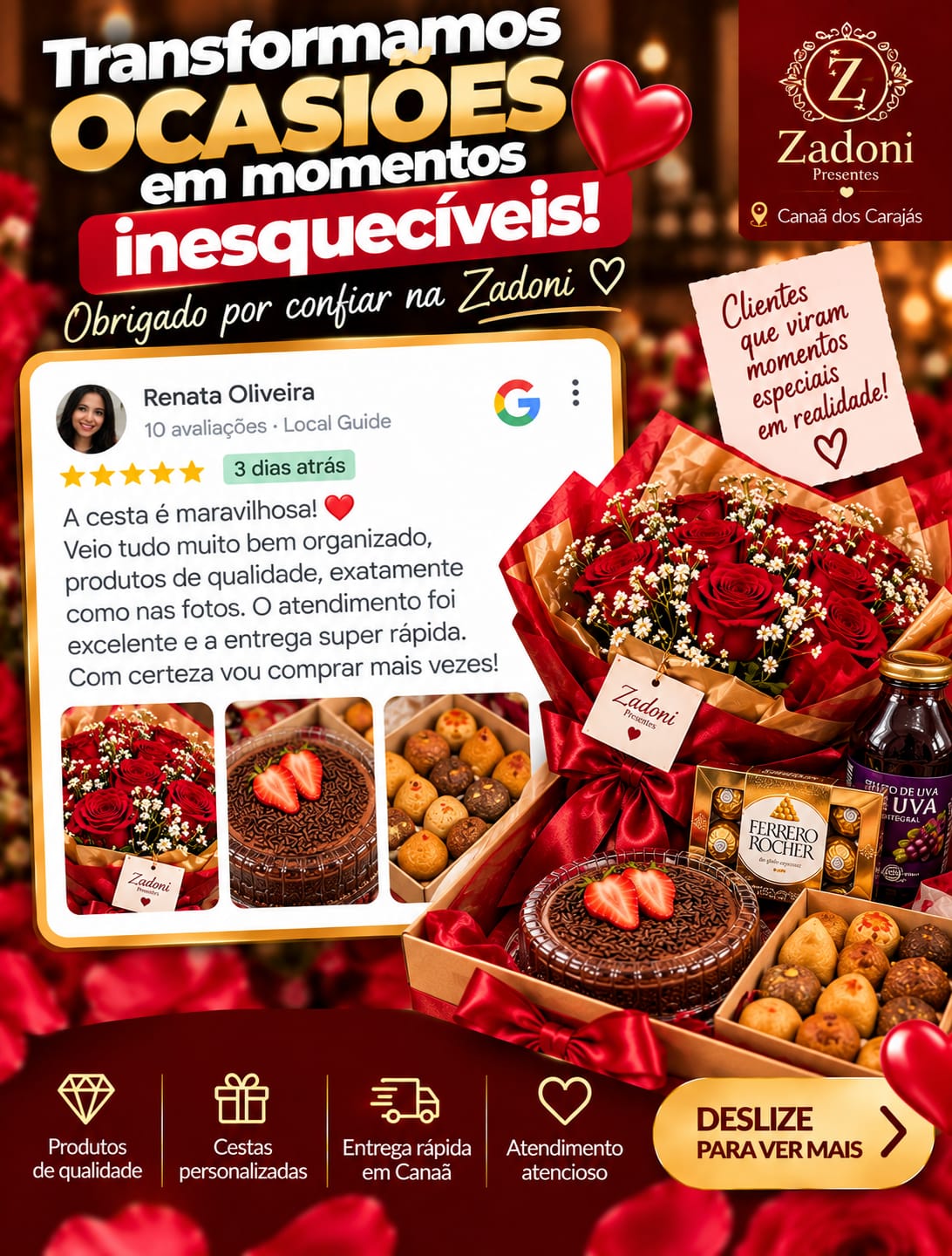 Arte da Zadoni com depoimento de Renata Oliveira