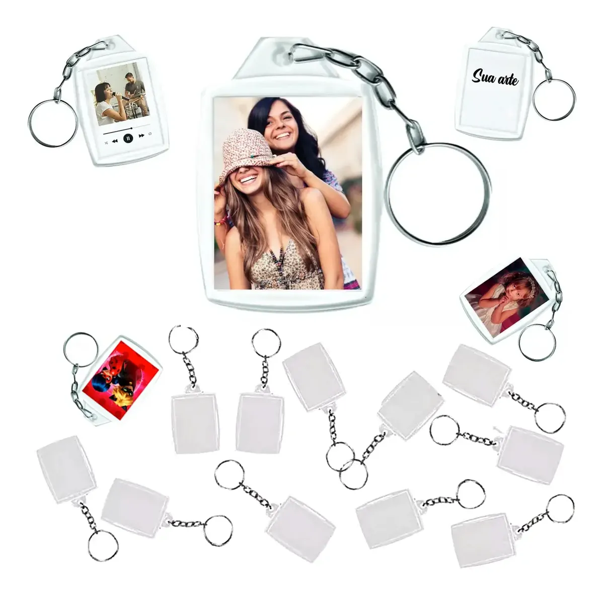 Conjunto de chaveiros acrílicos transparentes 3 por 4 para personalização com fotos