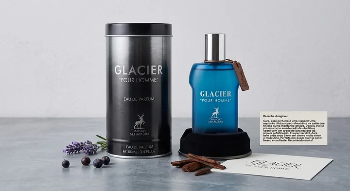 Perfume Glacier Pour Homme Maison Alhambra com frasco e embalagem, perfume importado