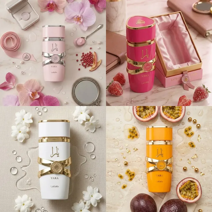 Família Yara Lattafa: perfumes Yara rosa, Yara Candy, Yara Moi e Yara Tous